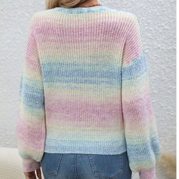 Cozy Colorful Ombre Surplice Sweater Top - Picture 8 of 8